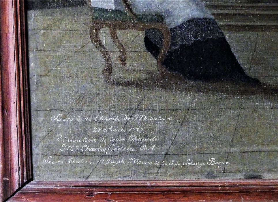 tableau : Bénédiction de la chapelle des soeurs de la Charité de Montoire, détail de l'inscription