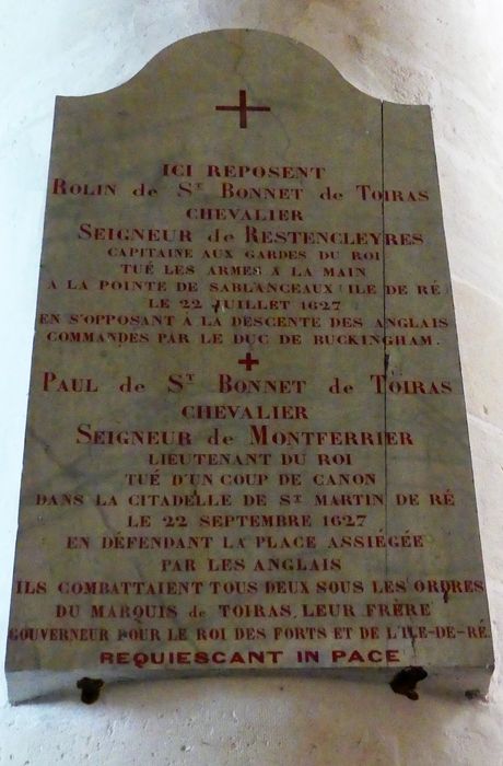 dalle funéraire (inscription funéraire) de Rolin et de Paul de Saint-Bonnet de Toiras