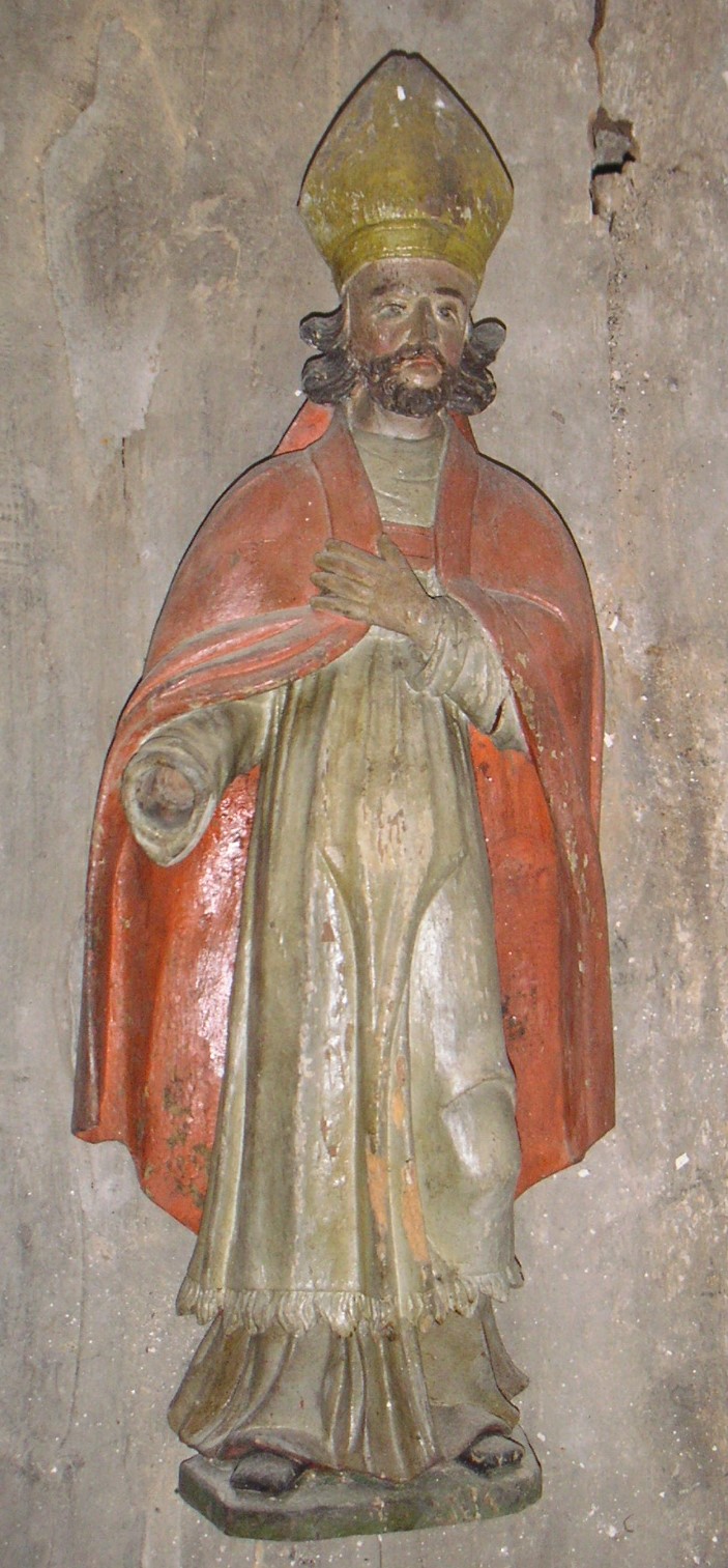 statue : Saint évêque, vue générale de face - © Ministère de la Culture (France), Conservation des antiquités et objets d'art de Corrèze, tous droits réservés