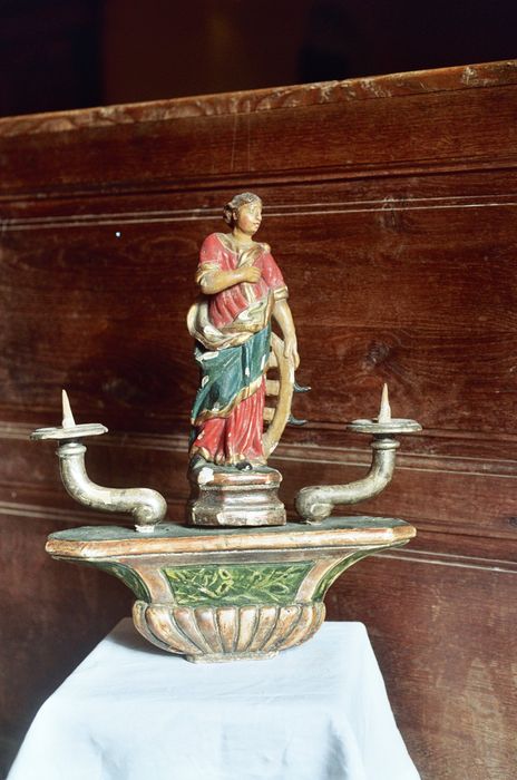 statue (statuette) de bâton de procession : Sainte Catherine