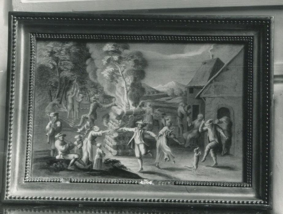 dessin : danse villageoise et feu de la Saint-Jean - © Ministère de la Culture (France), Conservation des antiquités et des objets d’art de la Côte-d’Or – Tous droits réservés