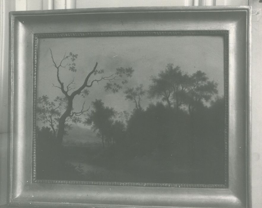 tableau : paysage avec un chasseur et trois chiens - © Ministère de la Culture (France), Conservation des antiquités et des objets d’art de la Côte-d’Or – Tous droits réservés