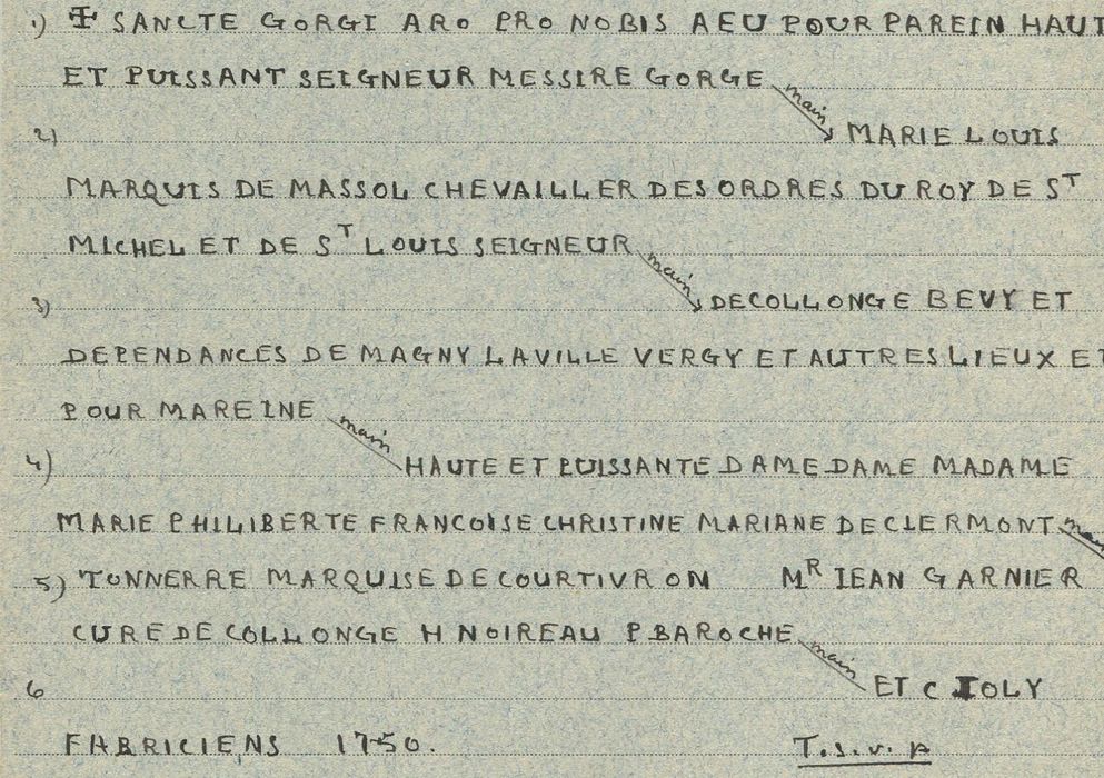 cloche, retranscription des inscriptions (encre sur papier)