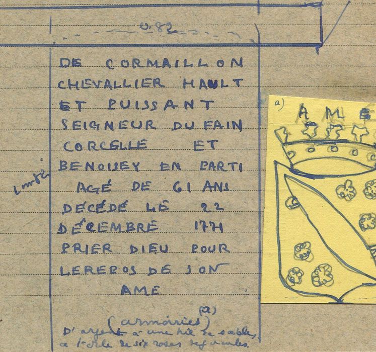 dalle funéraire, retranscription des inscriptions (encre sur papier)
