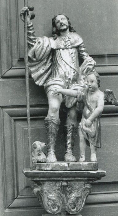 groupe sculpté de bâton de procession : Saint Roch - © Ministère de la Culture (France), Conservation des antiquités et des objets d’art de la Côte-d’Or – Tous droits réservés 