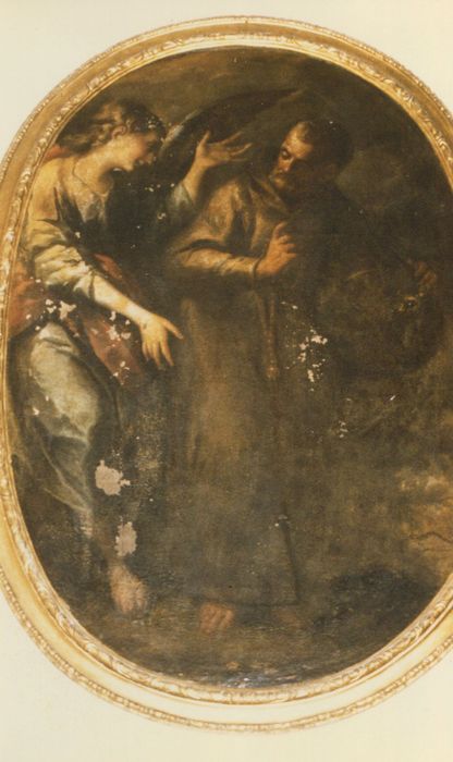 tableau et son cadre : Ange et moine - © Ministère de la Culture (France), Conservation des antiquités et des objets d’art de la Côte-d’Or – Tous droits réservés