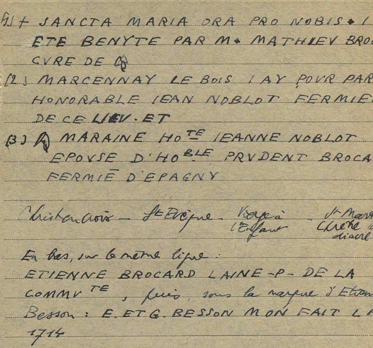 cloche, retranscription des inscriptions (encre sur papier)