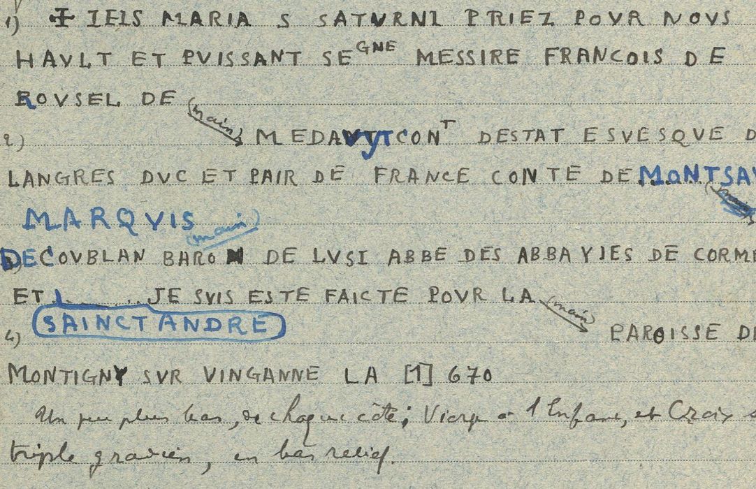 cloche, retranscription des inscriptions (encre sur papier)