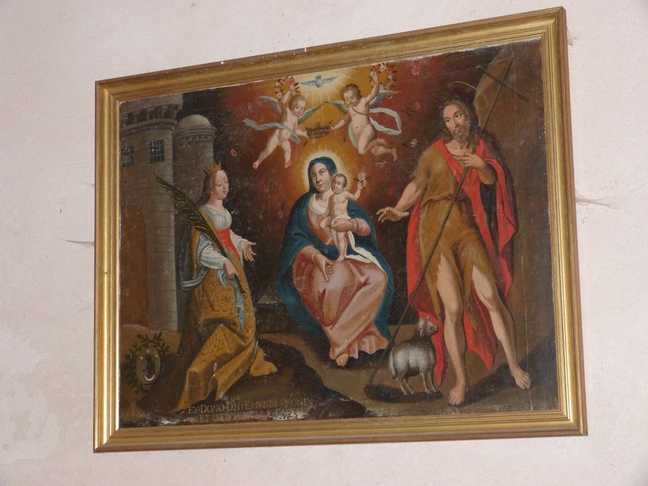 tableau : la Vierge à l'Enfant entre sainte Barbe et saint Jean-Baptiste
