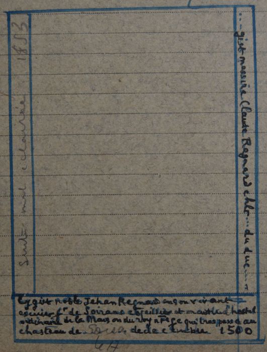 dalle funéraire de Claude et Jean Regnard (dessin : encre sur fiche cartonnée) - © Ministère de la Culture (France), Conservation des antiquités et des objets d’art de la Côte-d’Or – Tous droits réservés 