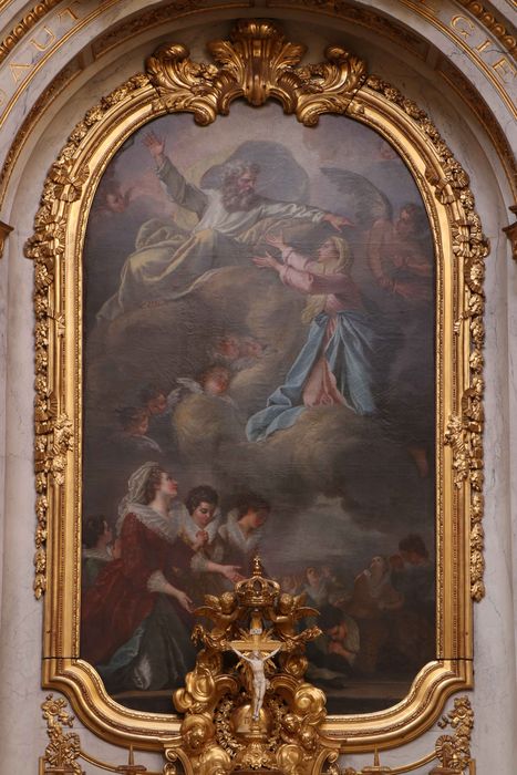 tableau du maître-autel : Madame de Ranfaing et ses filles confient au Père éternel par l'intercession de la Vierge les Marie-Madeleine