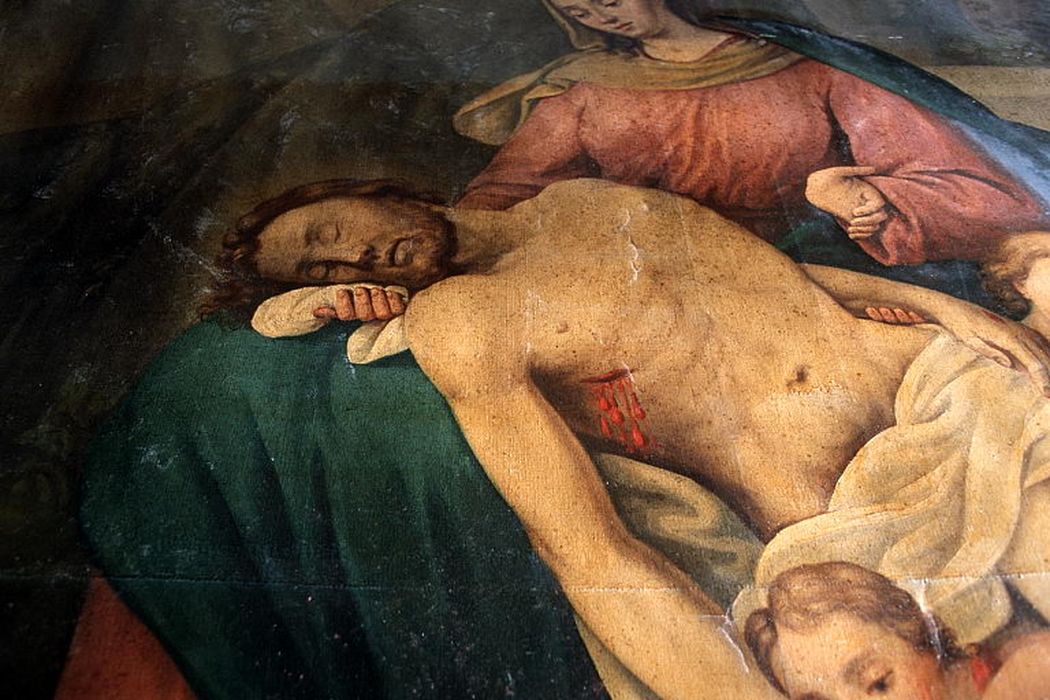 tableau : Vierge de Pitié, vue partielle - © Ministère de la Culture (France), Conservation des antiquités et des objets d’art de la Drôme – Tous droits réservés 