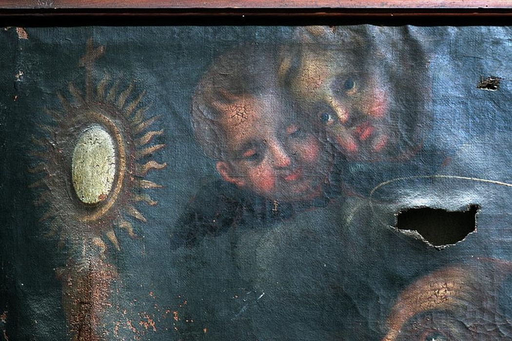 tableau : Saint François d'Assise adorant le Saint Sacrement, détail - © Ministère de la Culture (France), Conservation des antiquités et des objets d’art de la Drôme – Tous droits réservés 