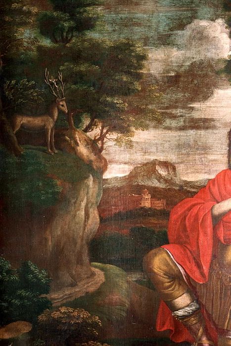 tableau : saint Hubert pendant sa vision, détail - © Ministère de la Culture (France), Conservation des antiquités et des objets d’art de la Drôme – Tous droits réservés 