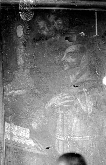 tableau : Saint François d'Assise adorant le Saint Sacrement, vue partielle - © Ministère de la Culture (France), Conservation des antiquités et des objets d’art de la Drôme – Tous droits réservés 