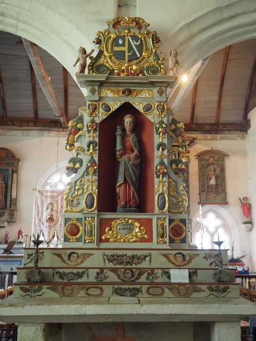 retable de Sainte-Barbe avec statue : Sainte Barbe, vue générale