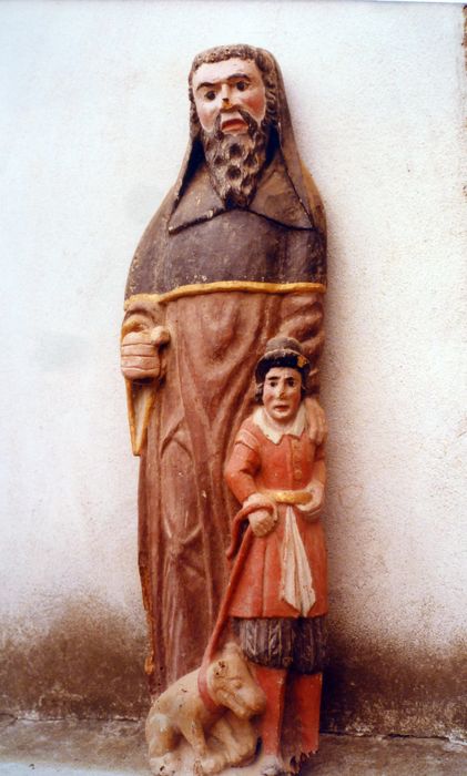 statue : Saint Hervé avec son Loup et son guide - © Ministère de la Culture (France), Conservation des antiquités et des objets d’art du Finistère, tous droits réservés