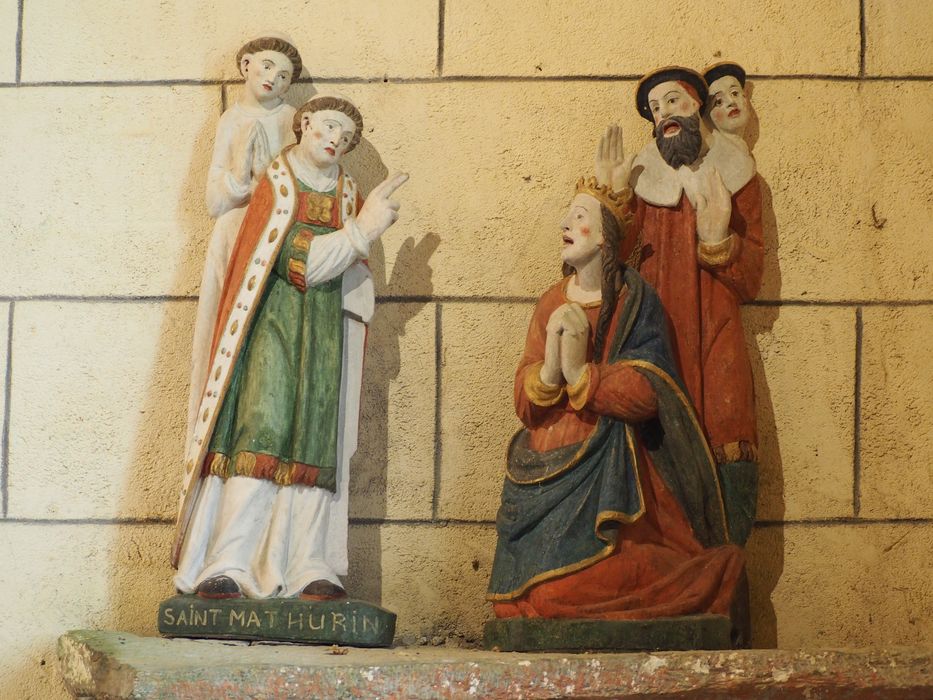 groupe sculpté : Saint Mathurin et l'impératrice Théodora - © Ministère de la Culture (France), Conservation des antiquités et des objets d’art du Finistère, tous droits réservés