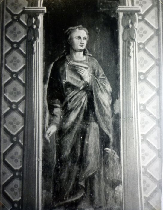 peintures murales : Saint Dominique, Mater Dolorosa, Saint Jean l'Evangéliste, Saint Bernard, Saint Mathieu, Saint Luc, Saint Marc ; détail Saint Jean - © Ministère de la Culture (France), Conservation des antiquités et des objets d’art du Finistère, tous droits réservés