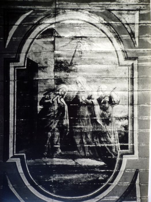 peintures murales : Scènes de la vie de la Vierge, tableau La Visitation - © Ministère de la Culture (France), Conservation des antiquités et des objets d’art du Finistère, tous droits réservés