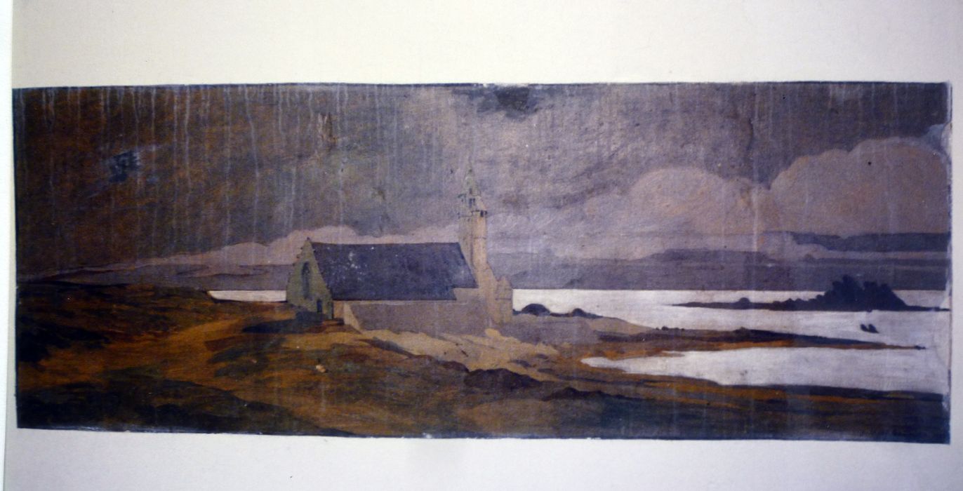 tableau (paysage) : Chapelle en bord de mer - © Ministère de la Culture (France), Conservation des antiquités et des objets d’art du Finistère, tous droits réservés