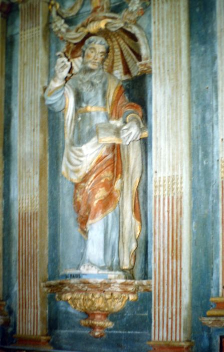 retable ; statue : Saint Paul, détail - © Ministère de la Culture (France), Conservation des antiquités et des objets d’art du Finistère, tous droits réservés