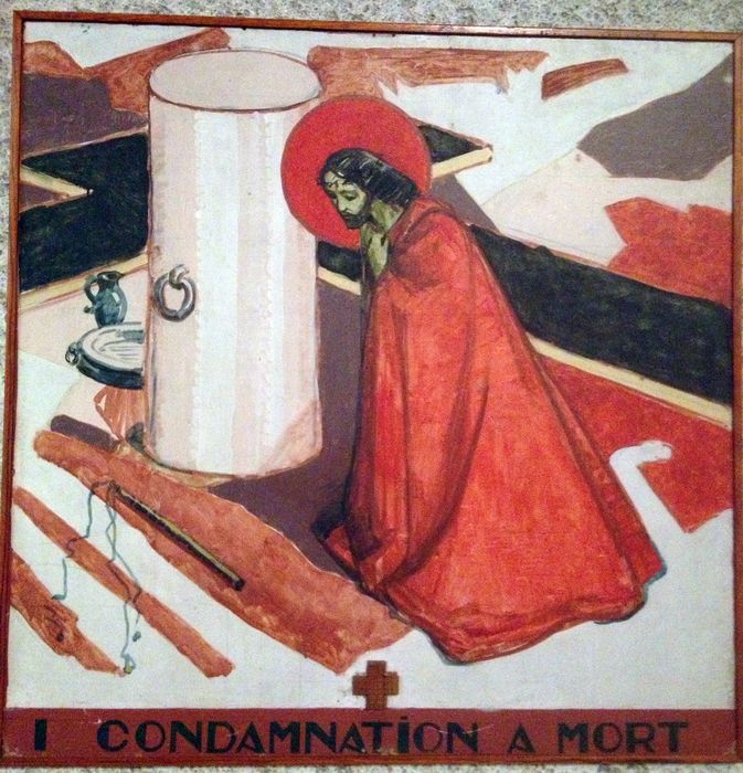 chemin de croix, détail de la station n°1 : Condamnation de Jésus - © Ministère de la Culture (France), Conservation des antiquités et des objets d’art du Finistère – Tous droits réservés