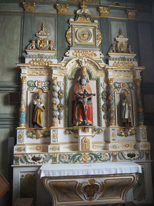 autel et retable de la Trinité, statues : Sainte Trinité, Saint Corentin, Saint évêque