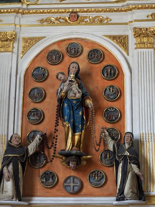 statue : Vierge à l'Enfant, Sainte Catherine, Saint Dominique (Remise du Rosaire la)