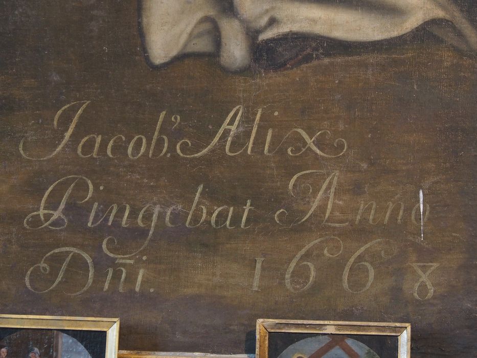 tableau : Institution du Rosaire (l'), détail de la signature