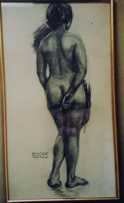 dessin : Nu de femme de dos - © Ministère de la Culture (France), Conservation des antiquités et des objets d’art du Finistère, tous droits réservés