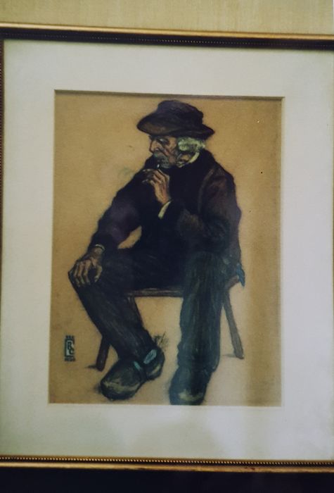 tableau : Vieux breton assis à la pipe - © Ministère de la Culture (France), Conservation des antiquités et des objets d’art du Finistère, tous droits réservés