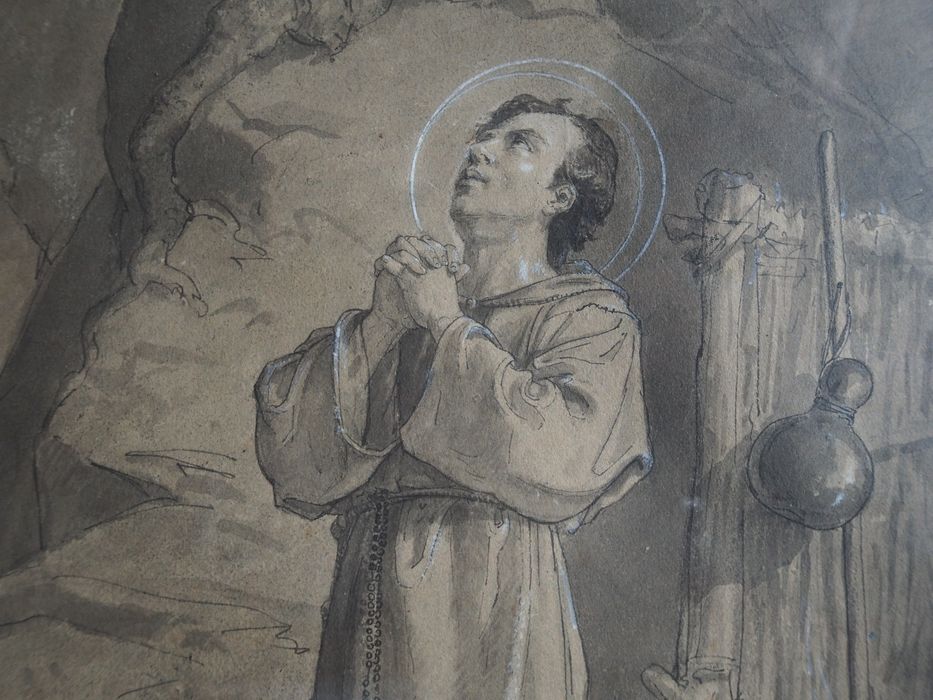 esquisse : Saint Roch nourri miraculeusement par le chien du seigneur Gothard, vue partielle - © Ministère de la Culture (France), Conservation des antiquités et des objets d’art du Finistère, tous droits réservés