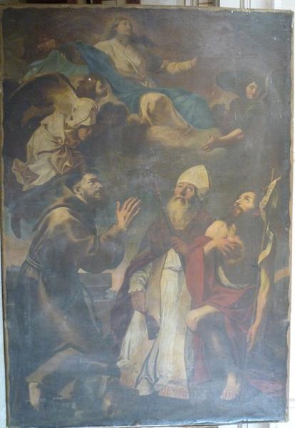 tableau : Apparition de Dieu le Père à Saint-Sixte, entouré de saint François d'Assise et de saint Jean-Baptiste, vue générale