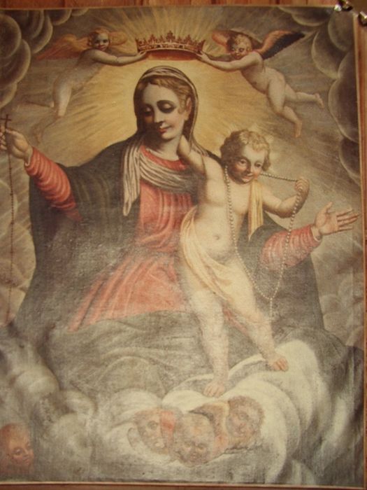 Tableau : La Vierge à l'Enfant au rosaire (art populaire)