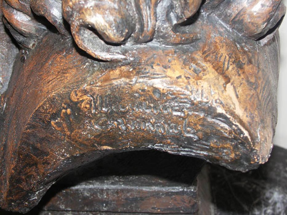 buste : Pierre-Paul Riquet, détail de la signature - © Ministère de la Culture (France), Conservation des antiquités et des objets d’art de la Haute-Garonne – Tous droits réservés 