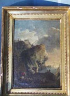 tableau : Paysage avec rocher au bord de l'eau