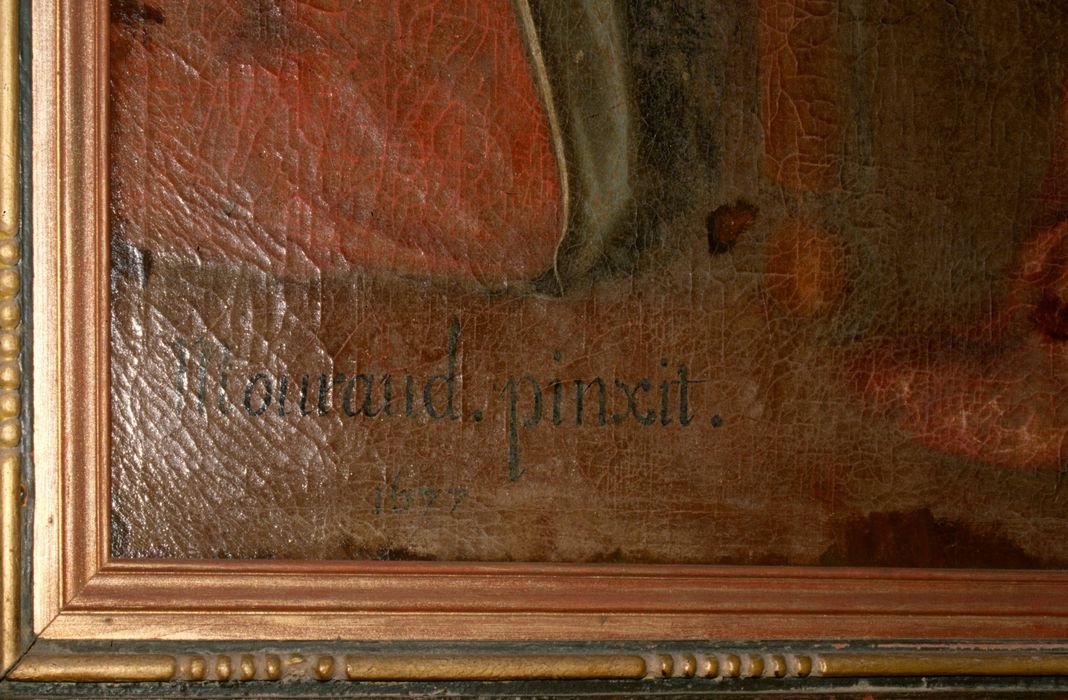 tableau : Mort de sainte Cécile (la), détail de la signature