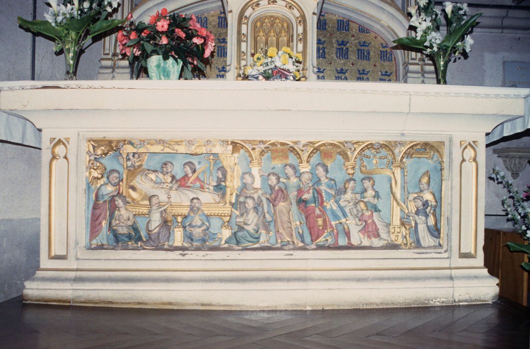 devant d'autel, bas-relief : la Mort de la Vierge