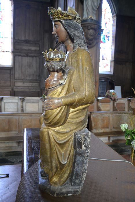 statue : Vierge à l'Enfant, dite Notre-Dame-des-Marais, profil gauche, vue générale