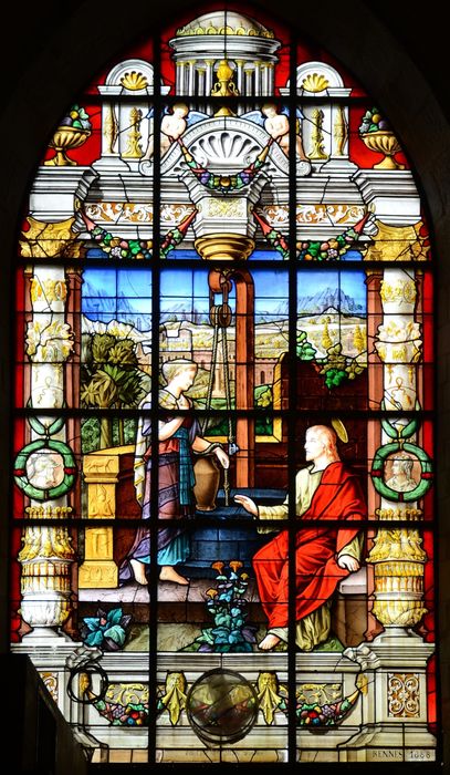 verrière : Christ et la Samaritaine (le) - © Ministère de la Culture (France), Conservation des antiquités et des objets d’art d’Ille-et-Vilaine - Tous droits réservés