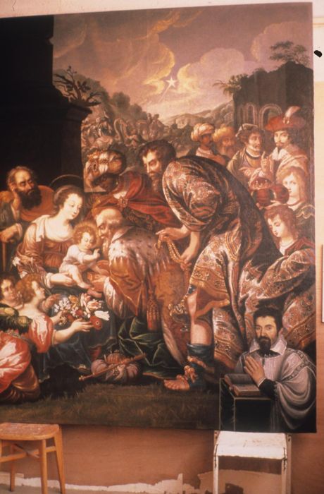 tableau du retable du maître-autel : Adoration des bergers (l'), vue partielle