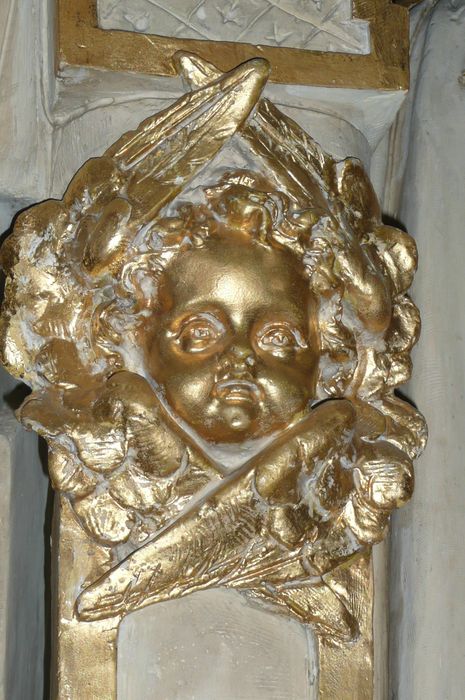 statue : Sainte Cécile jouant de l'orgue, détail