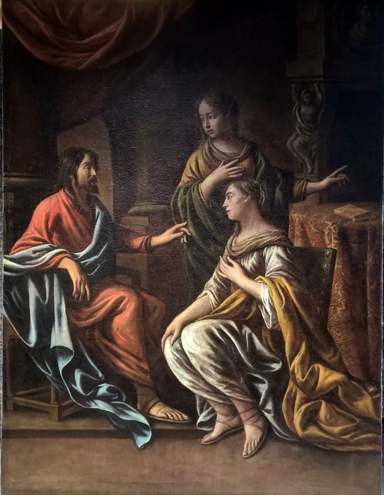 tableau : Scène biblique, Jésus devant Marthe et Marie