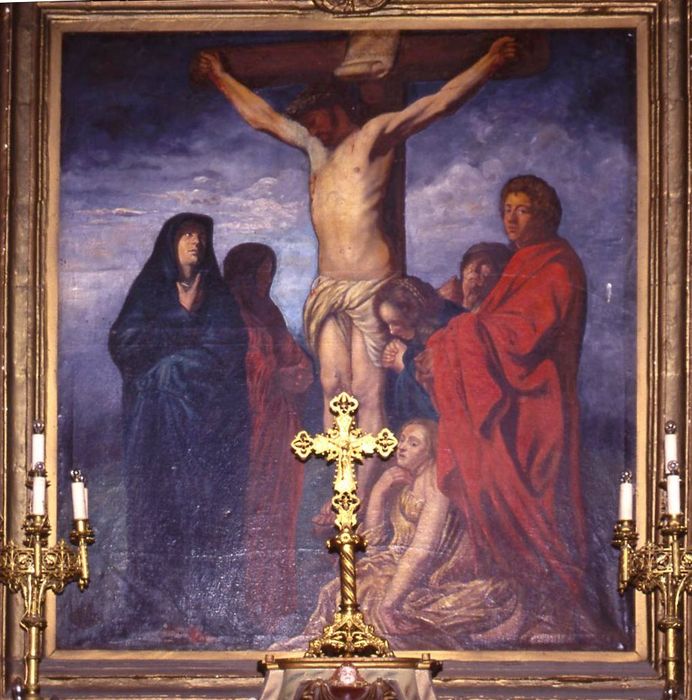tableau : Christ en croix entre la Vierge et saint Jean