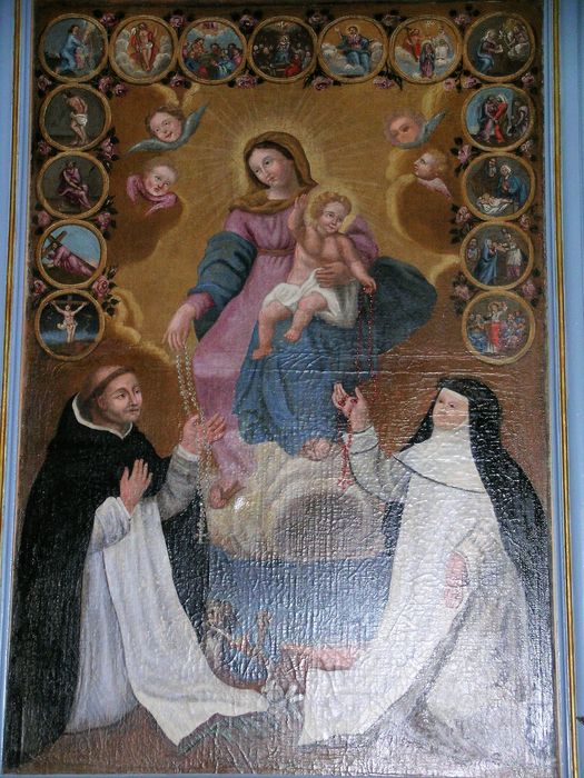 tableau : Donation du Rosaire à saint Dominique et sainte Catherine de Sienne