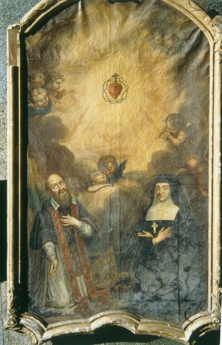 tableau, cadre : Saint François de Sales et sainte Jeanne de Chantal en adoration devant le Sacré-Coeur - © Ministère de la Culture (France), Conservation des antiquités et des objets d’art d’Ille-et-Vilaine - Tous droits réservés