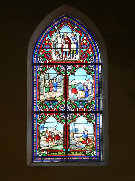 verrière (baie 2) : Les Bons Saints, vue générale - © Ministère de la Culture (France), Conservation des antiquités et des objets d'art de l'Indre – Tous droits réservés 
