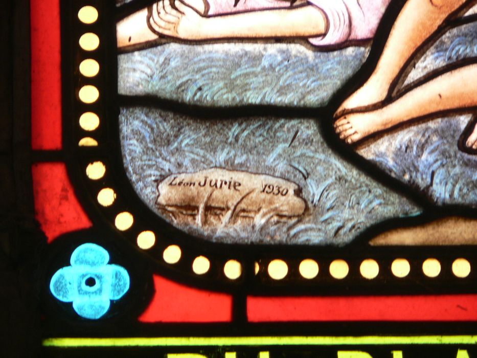 verrière (baie 2) : Les Bons Saints, détail - © Ministère de la Culture (France), Conservation des antiquités et des objets d'art de l'Indre, tous droits réservés 