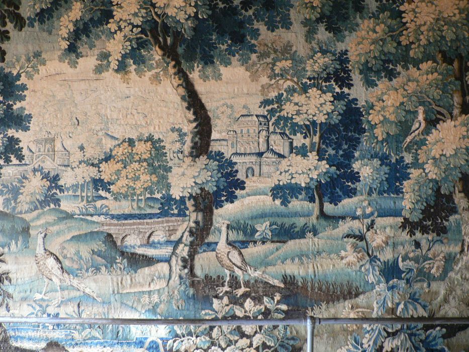 pièces murale (verdure) : verdure avec bordures à décor de fabriques et d'oiseaux
